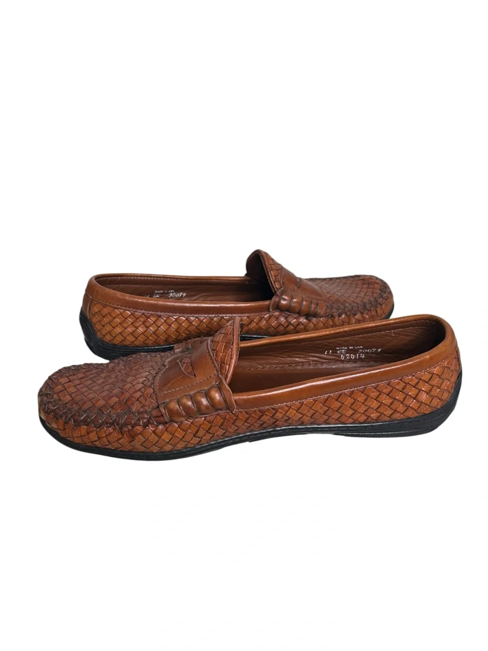 Allen Edmonds Men’s Norwalk Brown Leather Woven Basket Weave Penny Loafers 11 EE